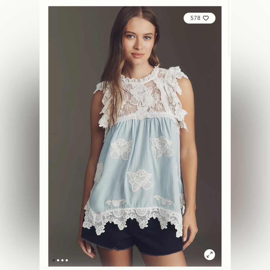 By Anthropologie Lace Crochet Appliqu Swing Romantic Cute Femme Tunic Top M